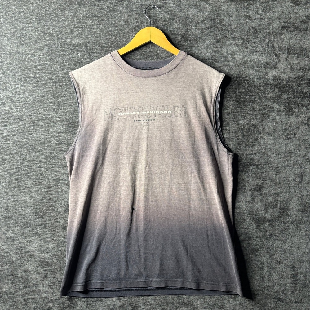 Vintage 1997 Harley Davidson Milwaukee Sleeveless Graphic T-Shirt Gray Size L